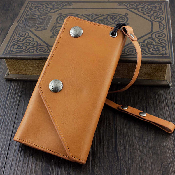 Badass Brown Leather Men's Trifold Biker Wallet Biker Chain Wallet Long Wallet with Chain For Men - imessengerbags