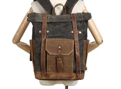 black waxed cotton backpack for women