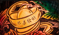 Handmade Leather Tooled Carp Mens Chain Biker Wallet Cool Leather Wallet Long Phone Wallets for Men