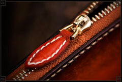 Handmade Leather Mens Cool Long Leather Wallet Zipper Clutch Wallet for Men
