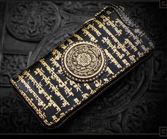 Handmade Leather Tibetan Mens Chain Biker Wallet Cool Leather Wallet Long Clutch Wallets for Men