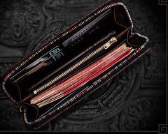Handmade Leather Tooled Chinese Dragon Mens Chain Biker Wallet Cool Leather Wallet Long Phone Wallets for Men - imessengerbags
