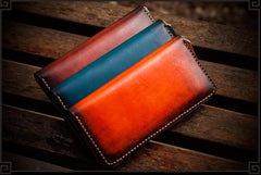 Handmade Leather Mens Cool Long Leather Wallet Zipper Clutch Wallet for Men