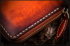 Handmade Leather Mens Cool Long Leather Wallet Zipper Clutch Wallet for Men