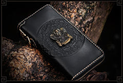 Handmade Leather Tibetan Mens Chain Biker Wallet Cool Leather Wallet Long Clutch Wallets for Men - imessengerbags