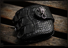 Handmade Leather Small Tooled Mens billfold Wallet Cool Chain Wallet Biker Wallet for Men