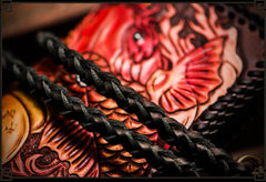 Handmade Leather Tooled Carp Mens Chain Biker Wallet Cool Leather Wallet Long Phone Wallets for Men