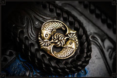 Handmade Leather Tooled Carp Mens Chain Biker Wallet Cool Leather Wallet Long Phone Wallets for Men - imessengerbags