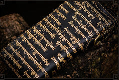 Handmade Leather Tibetan Mens Chain Biker Wallet Cool Leather Wallet Long Clutch Wallets for Men