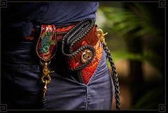 Handmade Leather Tooled Carp Mens Chain Biker Wallet Cool Leather Wallet Long Phone Wallets for Men