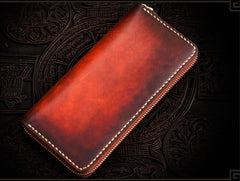 Handmade Leather Mens Cool Long Leather Wallet Zipper Clutch Wallet for Men
