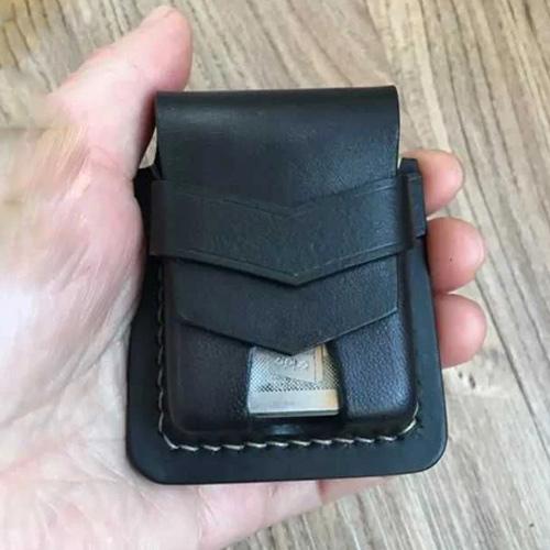 Handmade Black Leather Classic Zippo Lighter Pouch Standard Zippo Lighter Holder with Belt Loop For Men