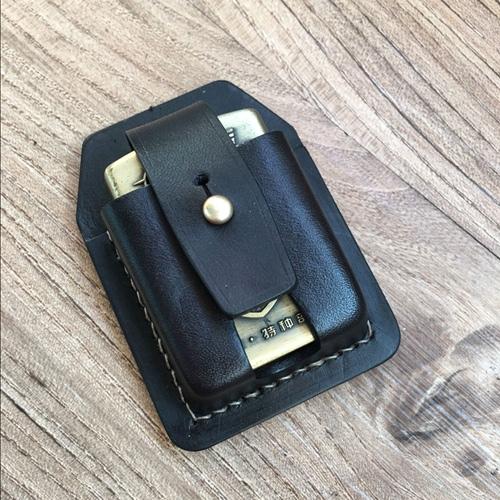 Handmade Black Leather Classic Zippo Lighter Case Standard Zippo Lighter Holder Pouch For Men