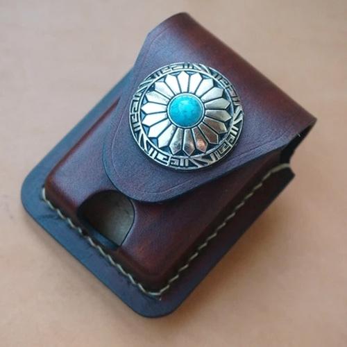 Mens Leather Coffee Handmade Armor Zippo Lighter Case Zippo Lighter Holder with Belt Loop for Men