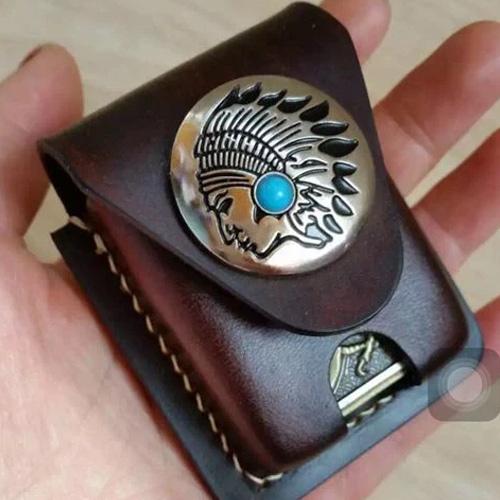 Leather Coffee Handmade Indian Mens Armor Zippo Lighter Case Zippo Lighter Holder with Belt Loop for Men