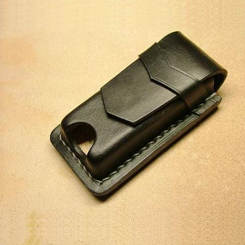 Black Handmade Leather Mens Slim Zippo Lighter Case Black Slim Zippo Lighter Holder with Belt Loop for Men