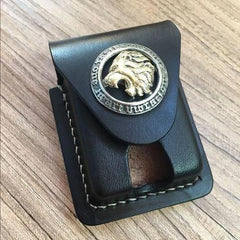 Handmade Black Leather Mens Armor Zippo Lighter Case Zippo Lighter Holder with Belt Loop for Men