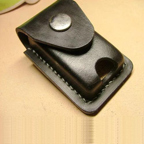 Handmade Black Leather Mens Slim Zippo Lighter Case Black Slim Zippo Lighter Holder with Belt Loop for Men - imessengerbags