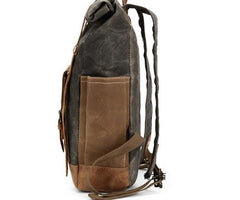 the side view of waxed cotton backpack