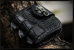 Handmade Leather Small Tooled Mens billfold Wallet Cool Chain Wallet Biker Wallet for Men
