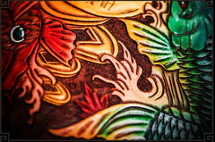 Handmade Leather Tooled Carp Mens Chain Biker Wallet Cool Leather Wallet Long Phone Wallets for Men