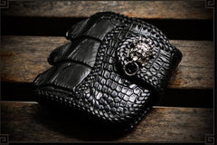 Handmade Leather Small Tooled Mens billfold Wallet Cool Chain Wallet Biker Wallet for Men