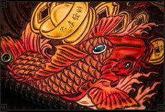 Handmade Leather Tooled Carp Mens Chain Biker Wallet Cool Leather Wallet Long Phone Wallets for Men