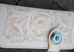 Handmade Mens Tooled Floral Leather Long Chain Wallet Cool Biker Wallet with Chain - imessengerbags