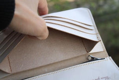 Handmade Mens Tooled Floral Leather Long Chain Wallet Cool Biker Wallet with Chain - imessengerbags