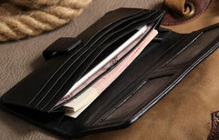 Black Braided Leather Mens Long Leather Wallet Bifold Wallet for Men - imessengerbags