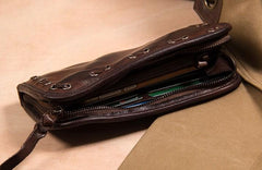 Cool Handmade Leather Mens Clutch Coffee Vintage Zipper Wallet for Men