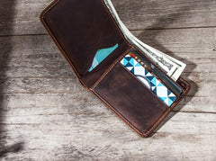 Cool Leather Men Slim Small Wallet Bifold Vintage Small Wallet for Men - imessengerbags