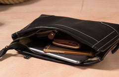 Cool Leather Mens Clutch Wristlet Bag Black Zipper Clutch Wallet for Men
