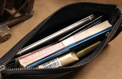 Cool Leather Mens Clutch Wristlet Bag Black Zipper Clutch for Men