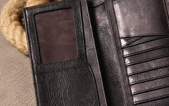 Cool Leather Mens Long Leather Wallet Bifold Slim Wallet for Men - imessengerbags