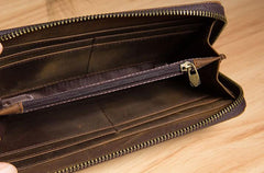 Genuine Cool Leather Mens Clutch Vintage Wallet Double Zipper Clutch Wristlet Bag Wallet for Men