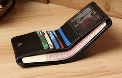 Handmade Genuine Leather Mens Cool billfold Leather Wallet Men Small Wallets Bifold for Men - imessengerbags