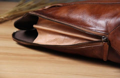 Mens Brown Gray Cool Handbag Handmade Genuine Leather Vintage Briefcase Work Bag Business Bag for men