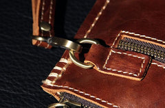 Handmade Leather Mens Coffee Brown Clutch Vintage Wristlet Bag Clutch Wallet for Men - imessengerbags