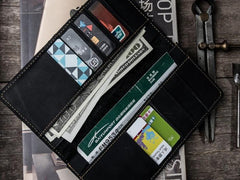 Leather Long Wallets for Men Travel Wallet Passport Bifold Wallet for Men - imessengerbags