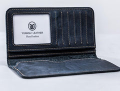 Leather Long Wallets for men Bifold Vintage Men Long Wallet