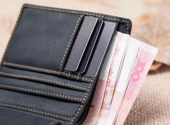 Leather Men Slim Small Wallet Bifold Small Vintage Wallet for Men - imessengerbags