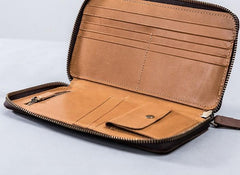 Leather Men Zipper Travel Wallet Passport Wallet Bifold Long Wallets for Men - imessengerbags