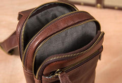 Leather Mens Cool Sling Bag Black Coffee Crossbody Bag Chest Bag for men