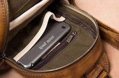 Leather Mens Cool Sling Bag Brown Crossbody Bag Chest Bag for men - imessengerbags